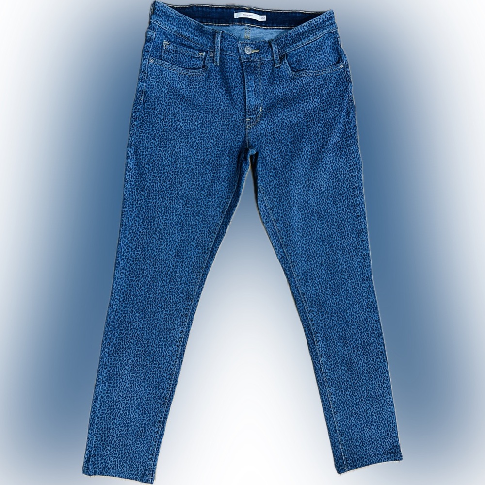 Like New Levi's SZ 30 blue/blue leopard print stretch skinny jeans/waist 30”-32” - Picture 3 of 8